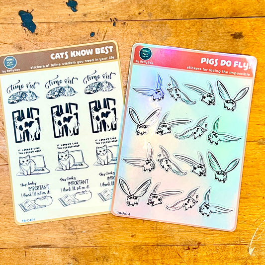 Animal Sticker Combo (Cats Know Best + Pigs Do Fly!)